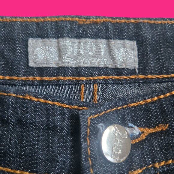 Y2K Bootcut Jeans Dark Wash metal Rings Size XL Stretch Grunge Punk 2000s - Picture 7 of 11